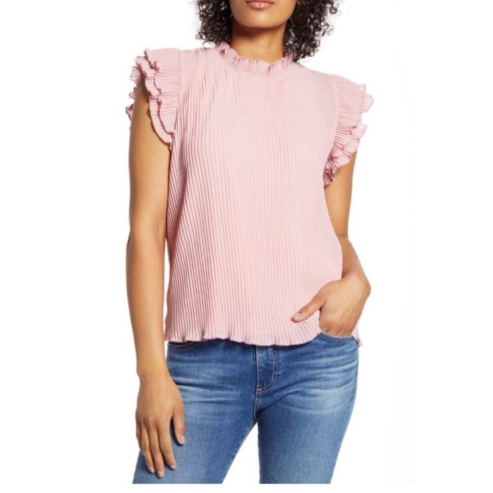 Womens Gibson X Glam Steph Taylor Jackson Pleated Ruffle Sleeve Blouse - Sz M